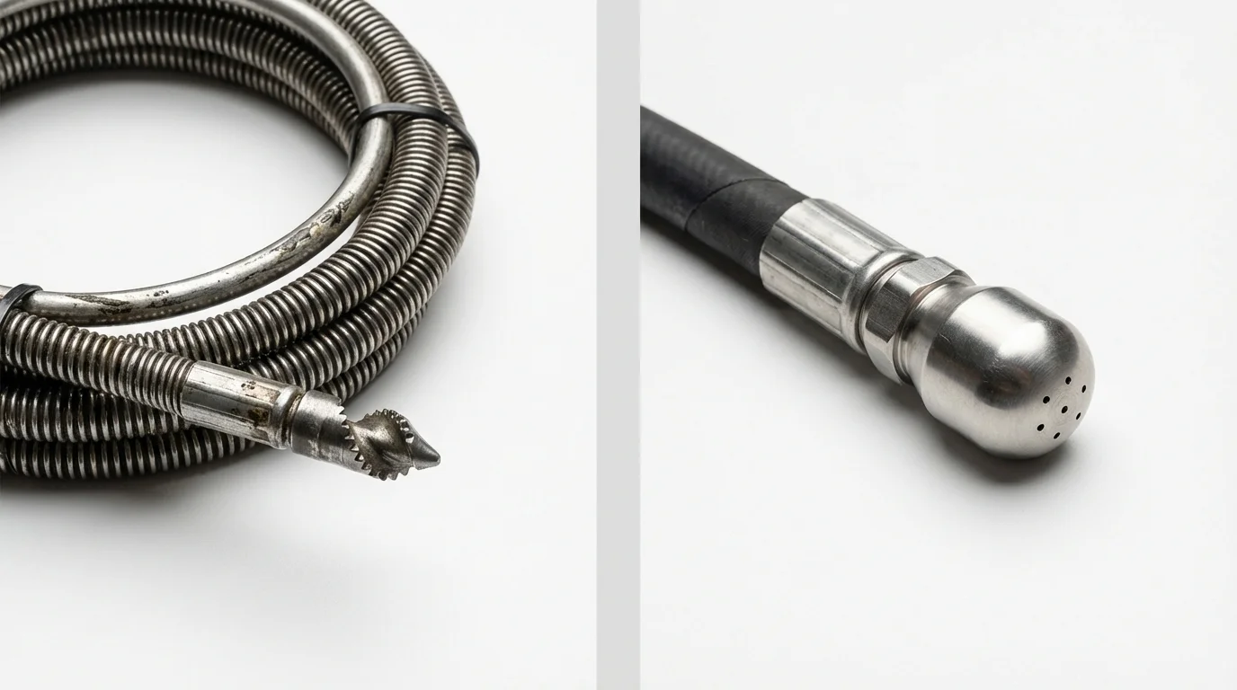 Drain snake cable and hydro jetting nozzle used for drain cleaning in Auburn, NY