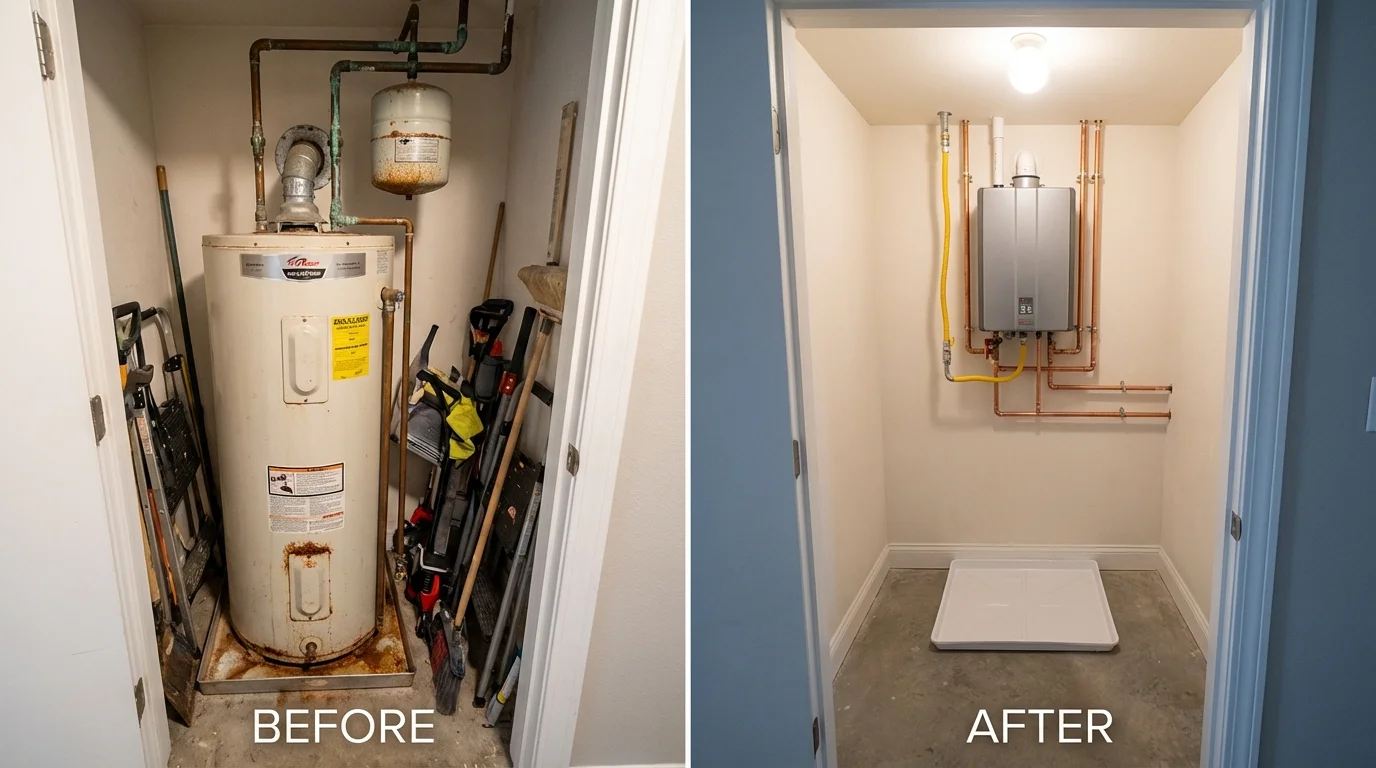 Tank water heater versus wall-mounted tankless unit comparison for Auburn, NY homeowners