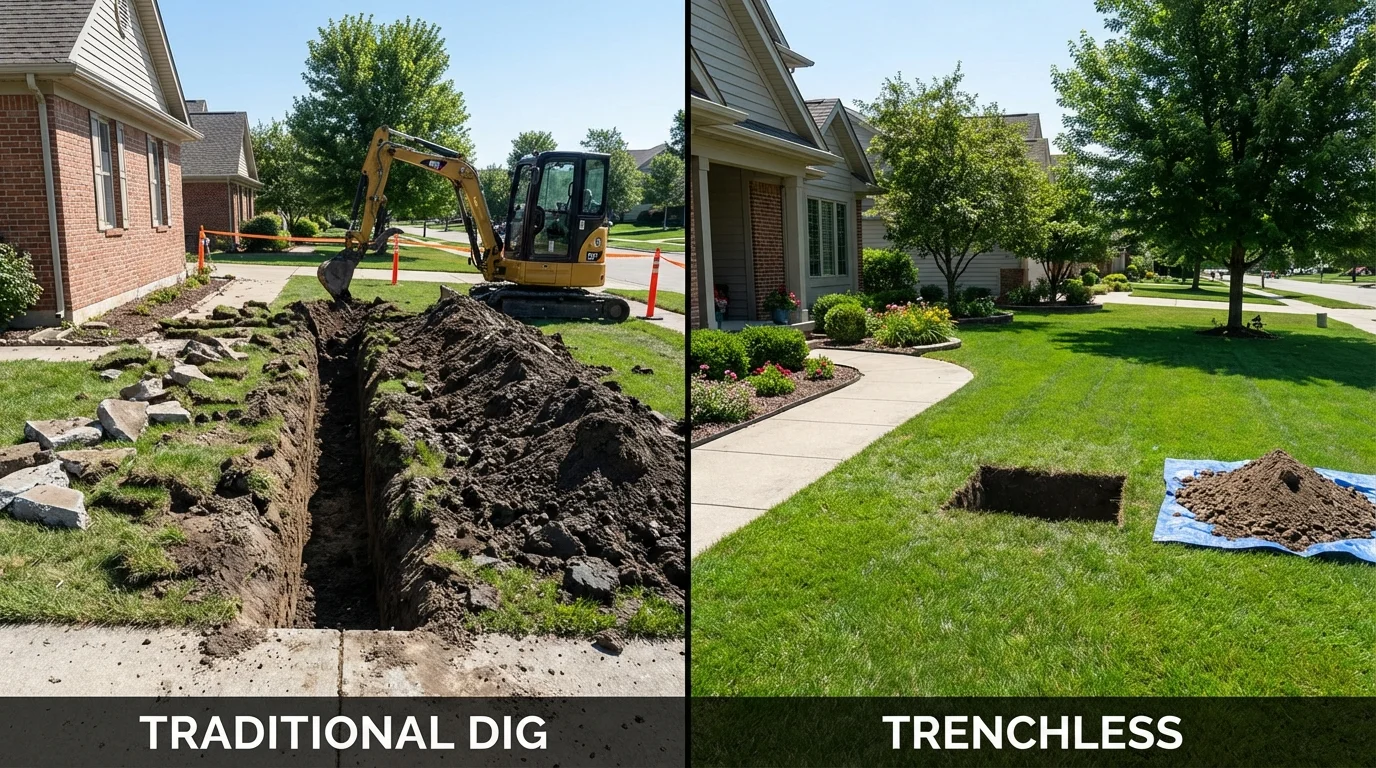 Trenchless sewer repair with minimal yard damage versus traditional excavation in Auburn, NY